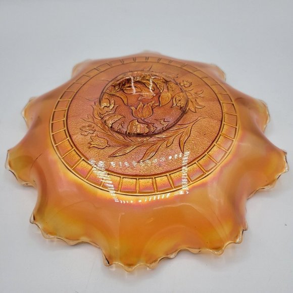 Dugan Wildflower Carnival Glass Vintage Marigold  Iridescent Ruffled Rim Dish - Picture 8 of 13